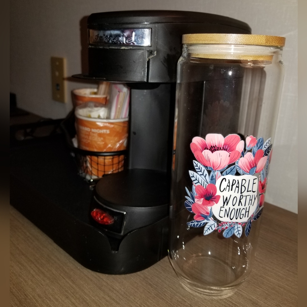 24oz 'Cabable Worthy Enough' Floral Glass Tumbler with Bamboo Lid